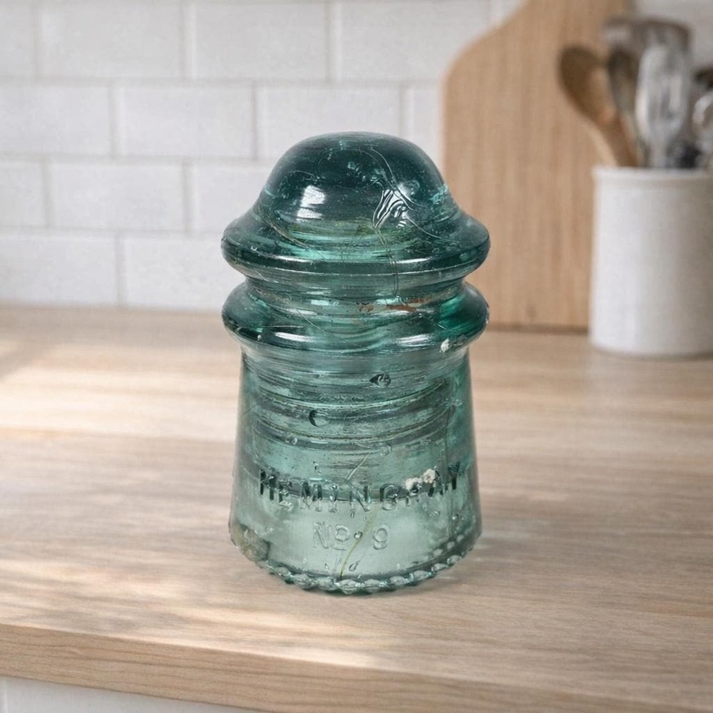 Vintage Hemingray No 9 Glass Insulator Blue May 2 1893